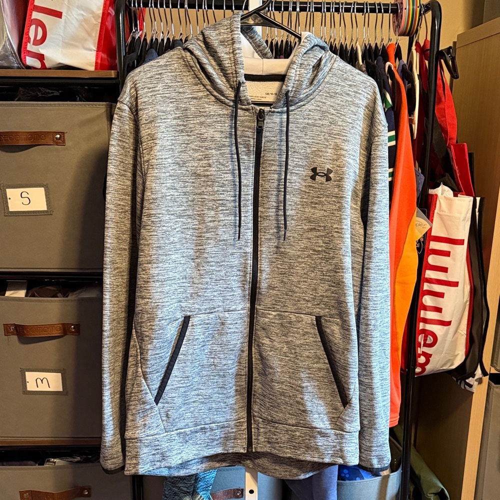Mens Under Armour Full Zip Hoodie Sweatshirt Large Heather Grey Black